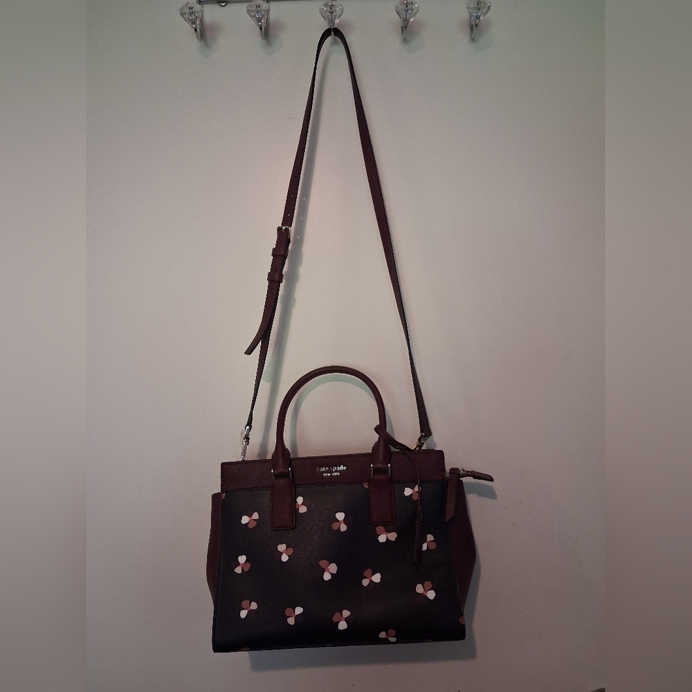 Kate Spade Dark Brown Satchel with Pink Floral Accents